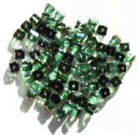 100 4x5mm Faceted Light Green Azuro Cube Beads